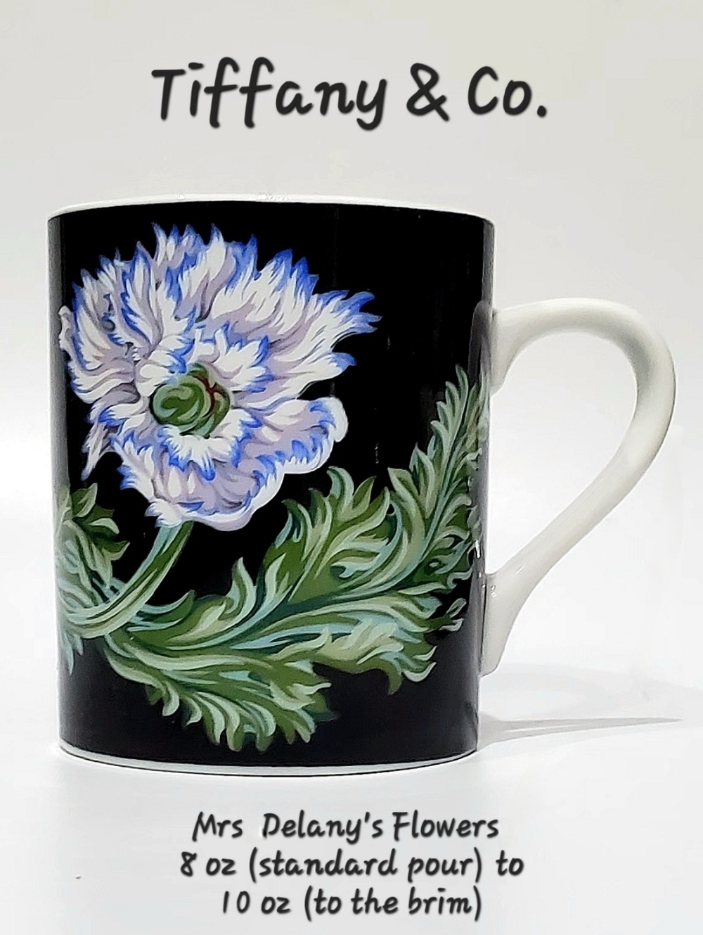 Tiffany & Co. Mrs. Delany's Flowers Chrysanthemum Black Mug By SYBIL CONNOLLY